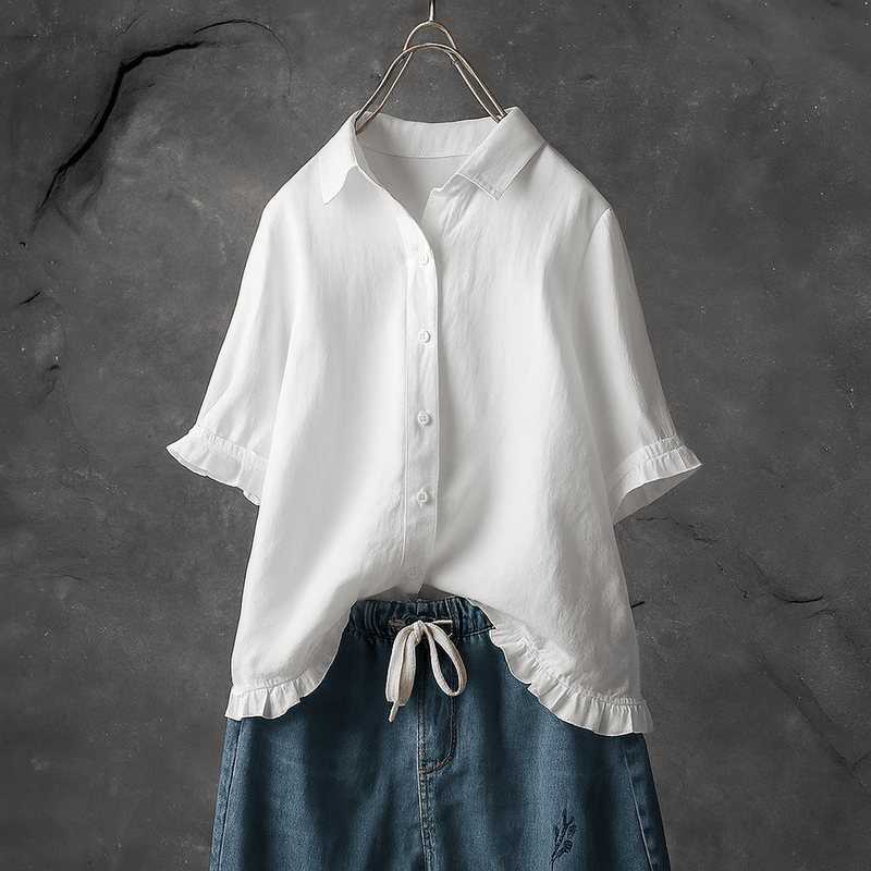 Summer Slim Fit Single-Breasted Blouse With Pleated Hem