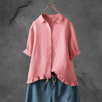 Summer Slim Fit Single-Breasted Blouse With Pleated Hem