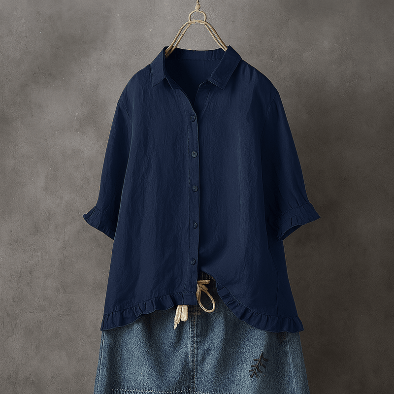 Summer Slim Fit Single-Breasted Blouse With Pleated Hem