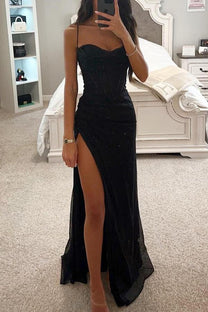 Sweetheart Neckline Embellished Evening Gown With Slit
