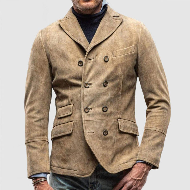 Tailored Double-Breasted Suede Feel Jacket