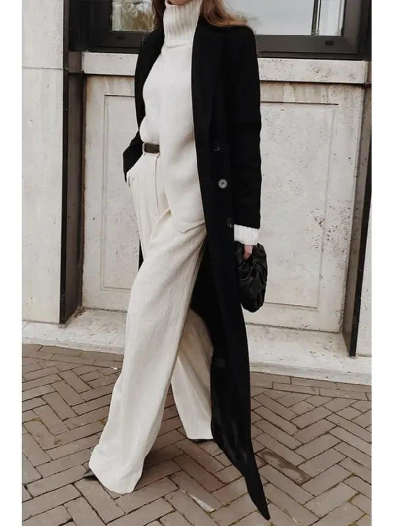 Tailored Double-Breasted Wool Blend Coat for Women