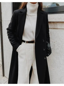 Tailored Double-Breasted Wool Blend Coat for Women