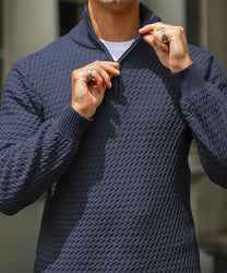 Tailored Fit Half Zip Sweater With Ribbed Detailing