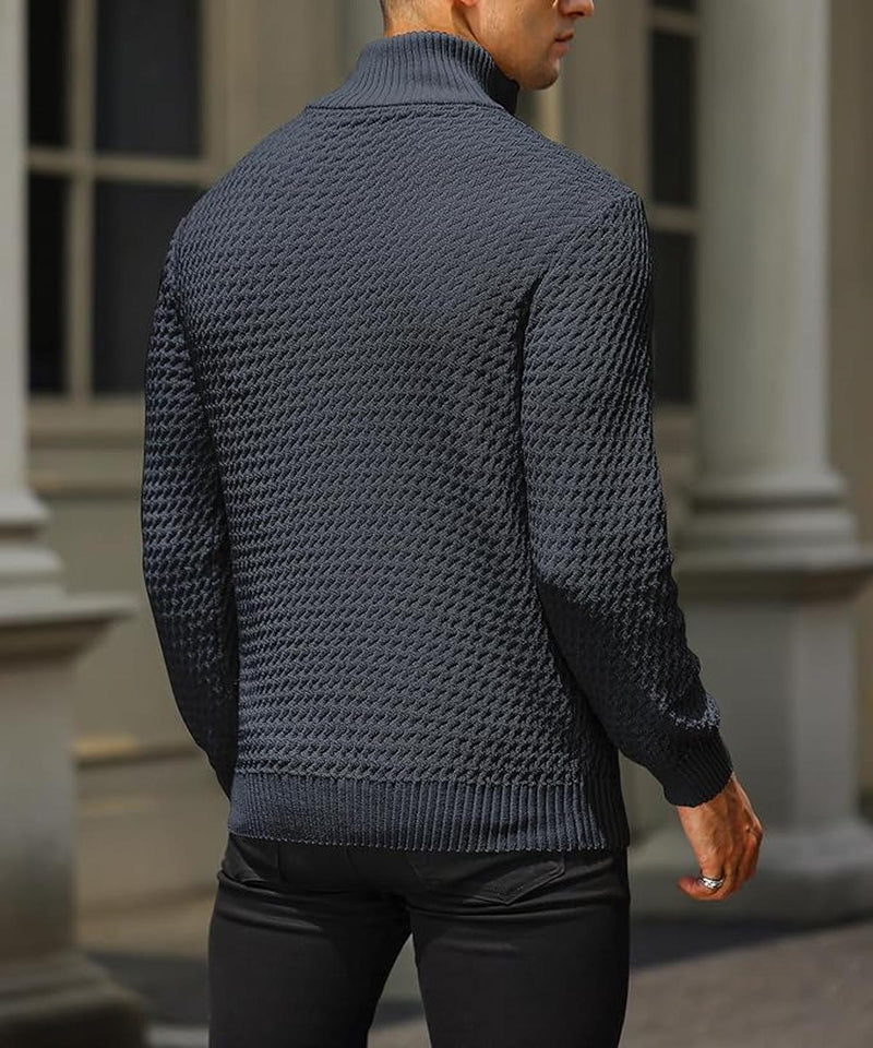 Tailored Fit Half Zip Sweater With Ribbed Detailing