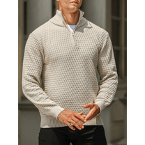 Tailored Fit Half Zip Sweater With Ribbed Detailing