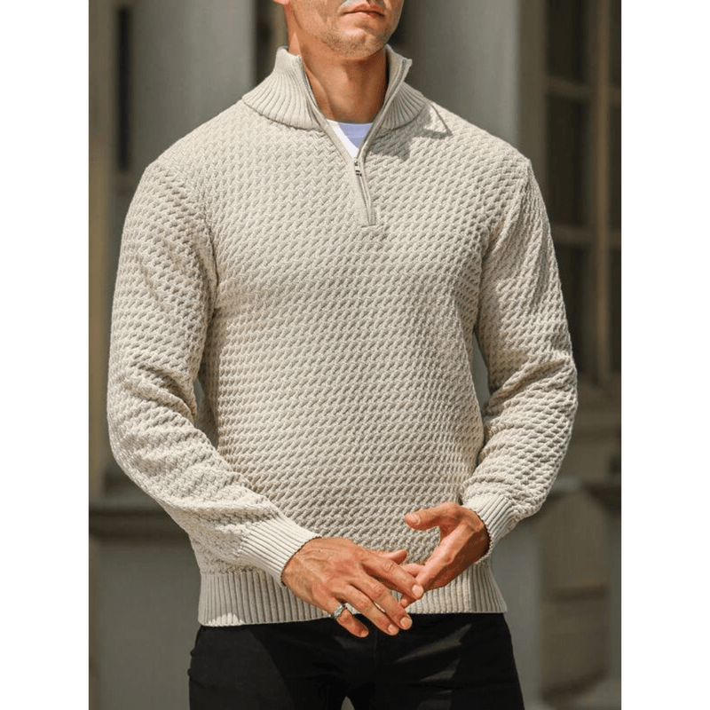 Tailored Fit Half Zip Sweater With Ribbed Detailing