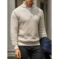 Tailored Fit Half Zip Sweater With Ribbed Detailing