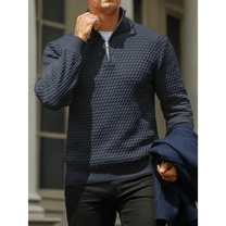 Tailored Fit Half Zip Sweater With Ribbed Detailing