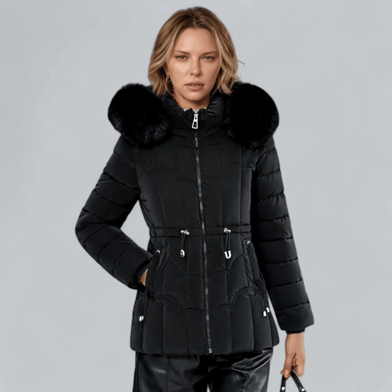 Tailored Fit Quilted Parka Coat With Faux Fur Hood