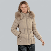 Tailored Fit Quilted Parka Coat With Faux Fur Hood