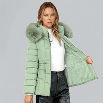 Tailored Fit Quilted Parka Coat With Faux Fur Hood