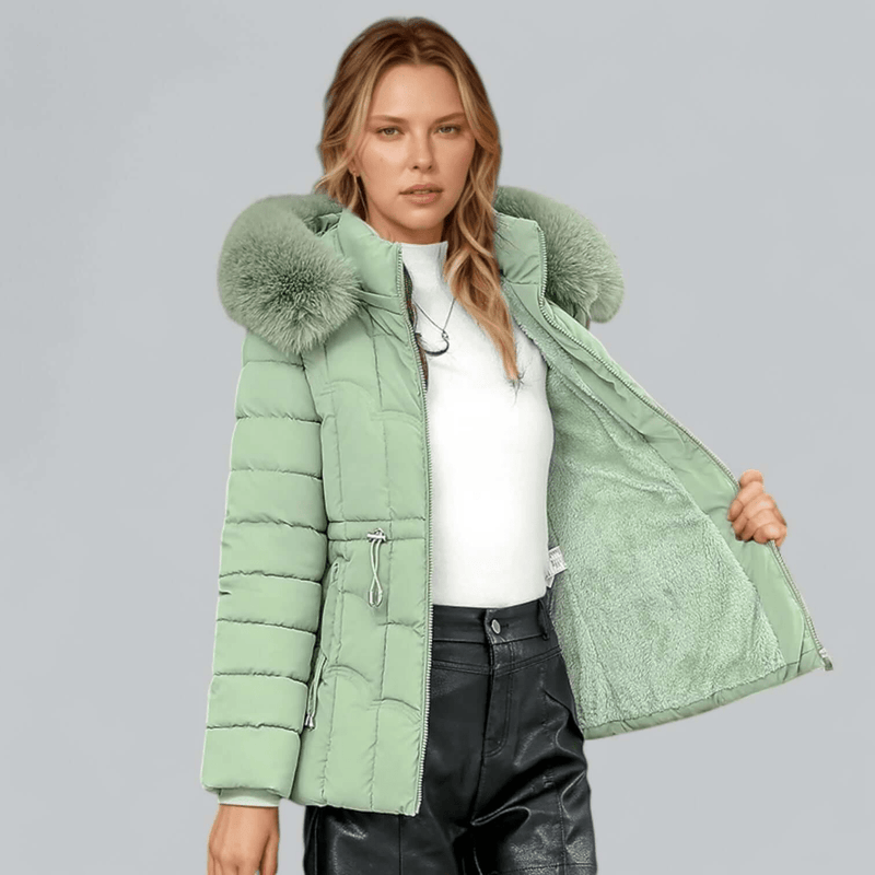 Tailored Fit Quilted Parka Coat With Faux Fur Hood