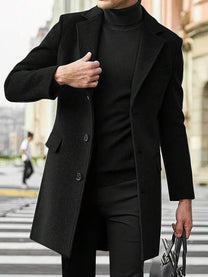 Tailored Knee-Length Coat With Notched Lapel