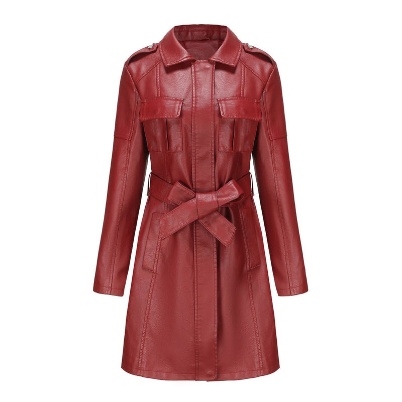 Tailored Mid-Length PU Leather Jacket