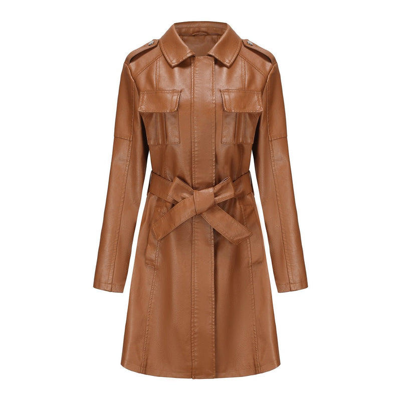Tailored Mid-Length PU Leather Jacket