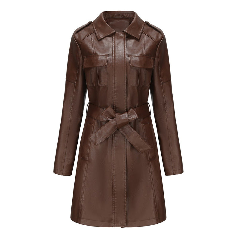 Tailored Mid-Length PU Leather Jacket
