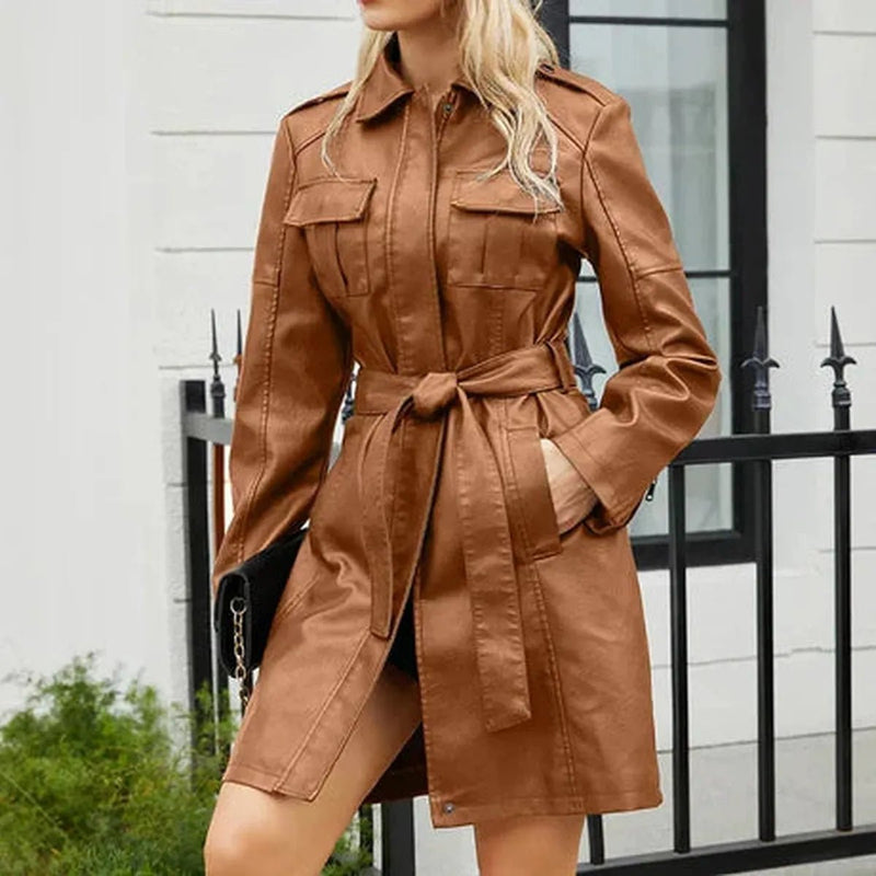Tailored Mid-Length PU Leather Jacket