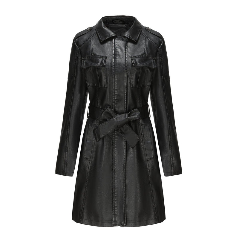 Tailored Mid-Length PU Leather Jacket