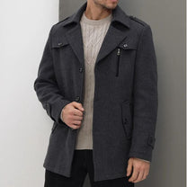Tailored Mid-Length Wool Blend Coat for Men