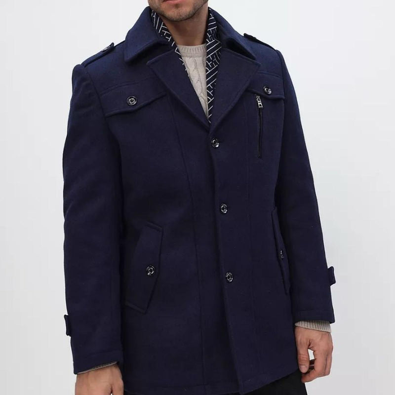 Tailored Mid-Length Wool Blend Coat for Men
