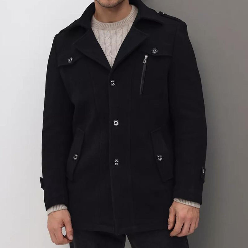 Tailored Mid-Length Wool Blend Coat for Men