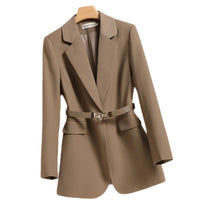 Tailored Women&#39;s Blazer With Belt And Flap Pockets