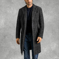 Tailored Wool Blend Check Overcoat for Men