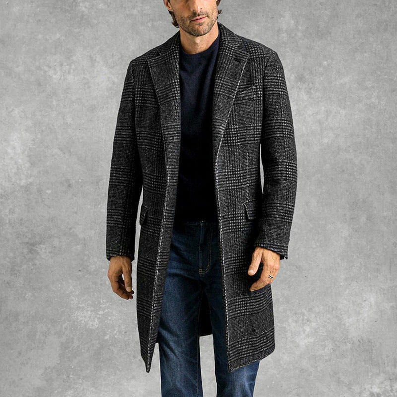Tailored Wool Blend Check Overcoat for Men