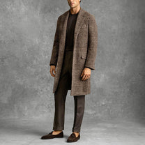 Tailored Wool Blend Check Overcoat for Men
