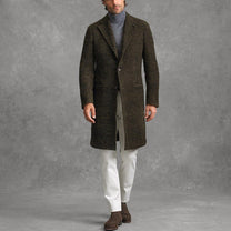 Tailored Wool Blend Check Overcoat for Men
