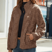 Textured Fleece Jacket With Stand Collar For Women