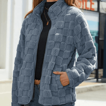 Textured Fleece Jacket With Stand Collar For Women