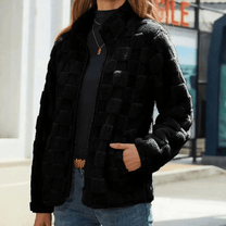 Textured Fleece Jacket With Stand Collar For Women