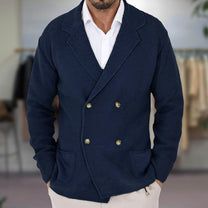 Textured Knit Double-Breasted Blazer Cardigan