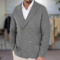 Textured Knit Double-Breasted Blazer Cardigan