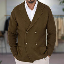 Textured Knit Double-Breasted Blazer Cardigan