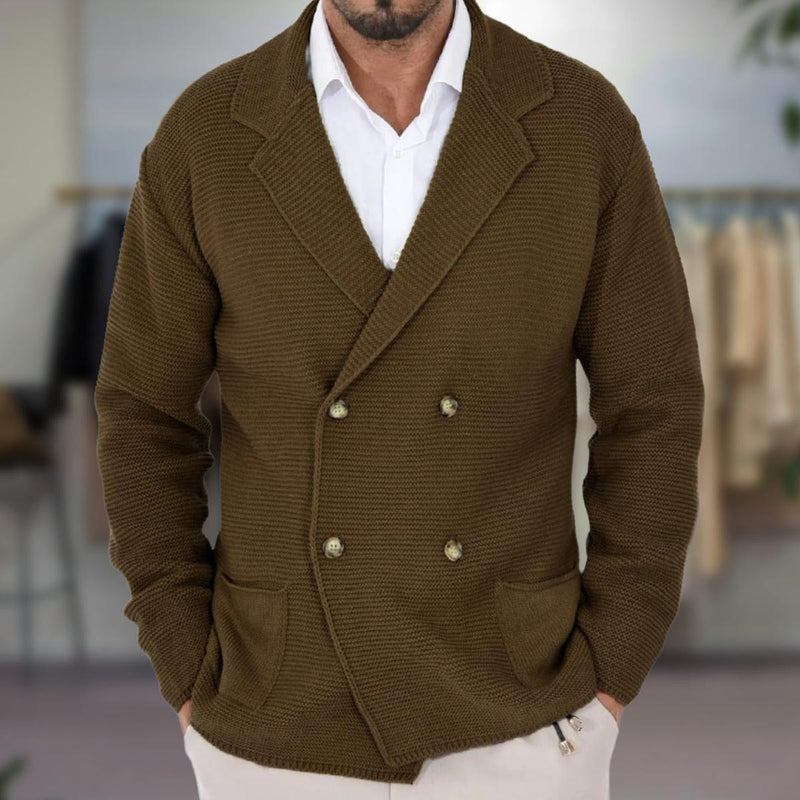 Textured Knit Double-Breasted Blazer Cardigan