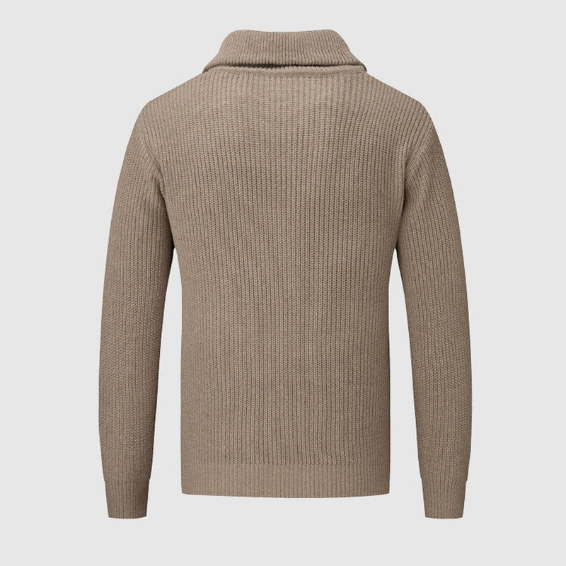 Textured Knit Half-Zip Sweater With High Collar