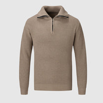 Textured Knit Half-Zip Sweater With High Collar