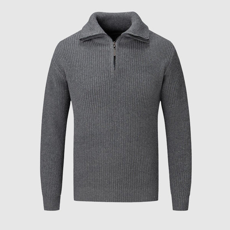 Textured Knit Half-Zip Sweater With High Collar