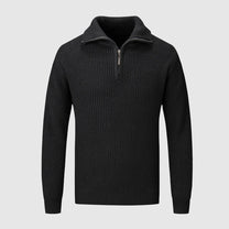 Textured Knit Half-Zip Sweater With High Collar