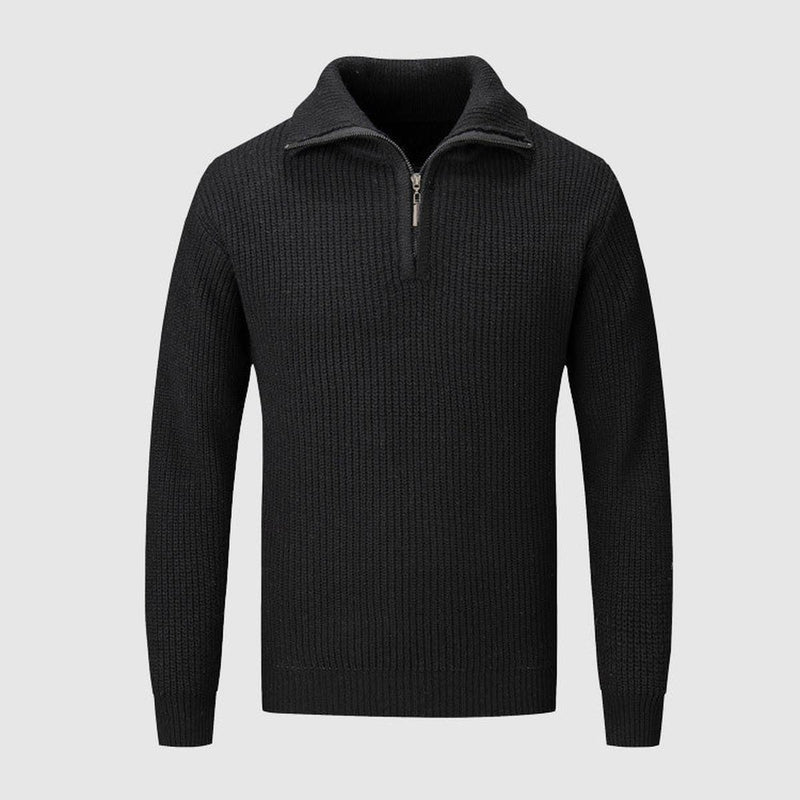 Textured Knit Half-Zip Sweater With High Collar