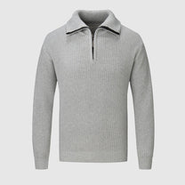 Textured Knit Half-Zip Sweater With High Collar