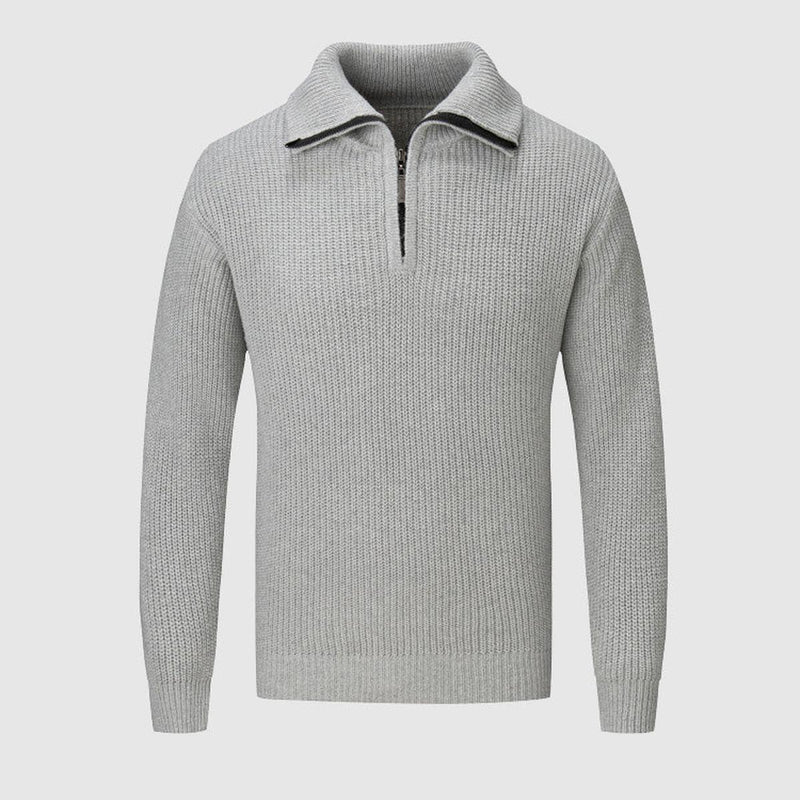 Textured Knit Half-Zip Sweater With High Collar