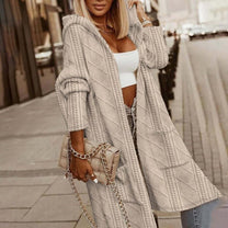 Textured Knit Oversized Hooded Coat for Women