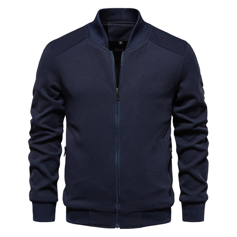 Textured Knit Slim Fit Bomber Jacket