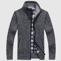 Textured Knit Zip-Up Cardigan With Plaid Lining