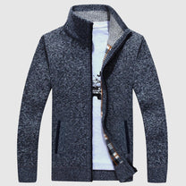 Textured Knit Zip-Up Cardigan With Plaid Lining