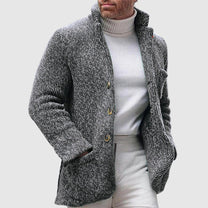 Textured Knitted Cardigan With Stand-Up Collar